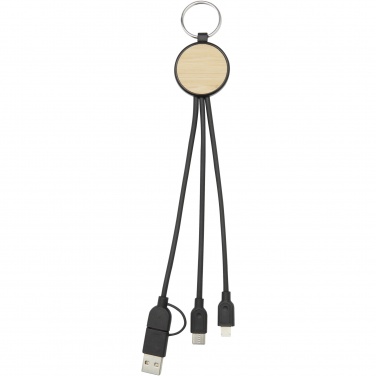 Logo trade corporate gift photo of: Tecta 6-in-1 recycled plastic/bamboo charging cable with keyring