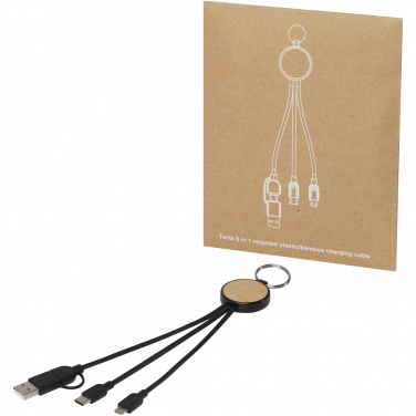 Logotrade corporate gifts photo of: Tecta 6-in-1 recycled plastic/bamboo charging cable with keyring