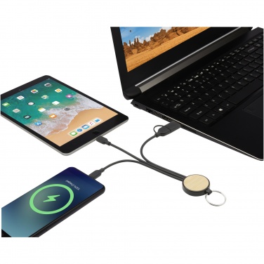 Logotrade advertising products photo of: Tecta 6-in-1 recycled plastic/bamboo charging cable with keyring