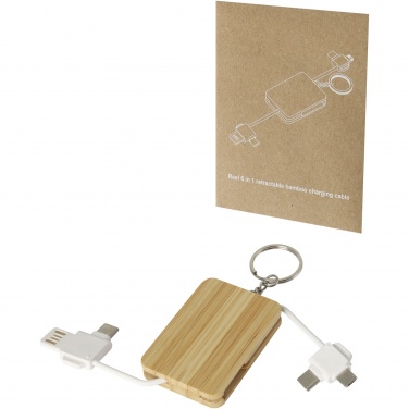 Logo trade corporate gifts image of: Reel 6-in-1 retractable bamboo key ring charging cable