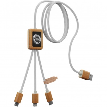 Logo trade corporate gifts image of: SCX.design C39 3-in-1 rPET light-up logo charging cable with squared bamboo casing