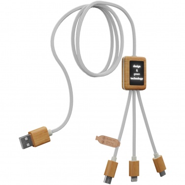 Logo trade promotional product photo of: SCX.design C39 3-in-1 rPET light-up logo charging cable with squared bamboo casing