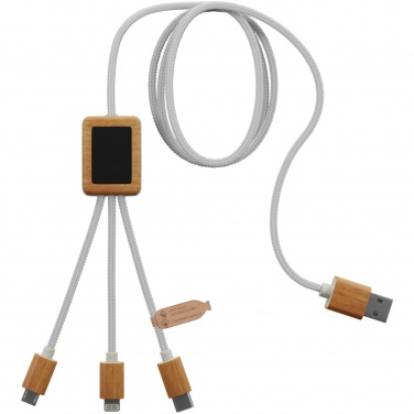 Logotrade business gift image of: SCX.design C39 3-in-1 rPET light-up logo charging cable with squared bamboo casing