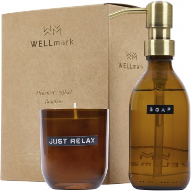 Logo trade promotional item photo of: Wellmark Discovery 200 ml hand soap dispenser and 150 g scented candle set - bamboo fragrance