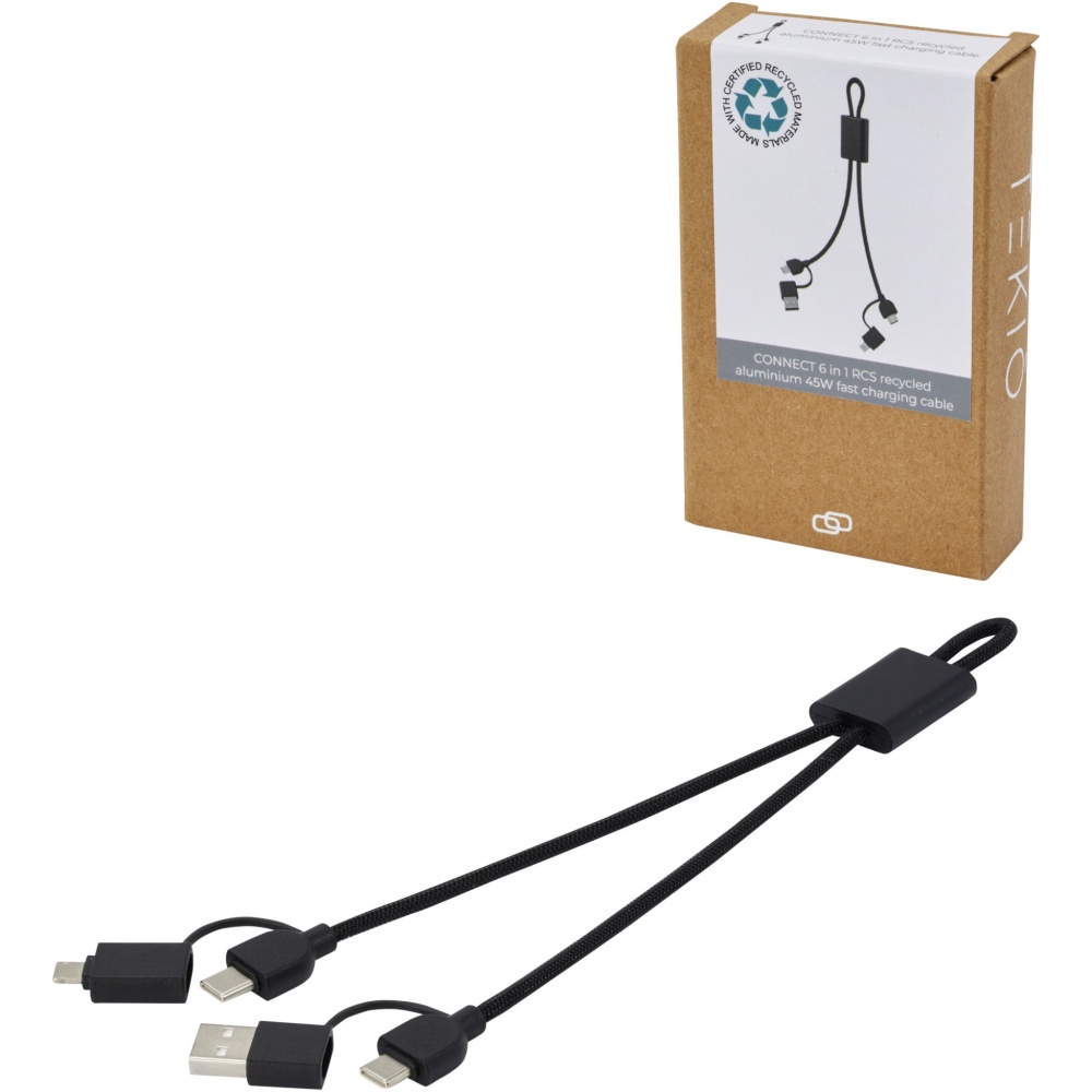 Logotrade business gift image of: Connect 6-in-1 RCS recycled aluminium 45W quick charge & data transfer cable