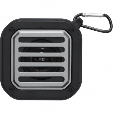 Logo trade promotional merchandise image of: Solo 3W IPX5 RCS recycled plastic solar Bluetooth® speaker with carabiner 