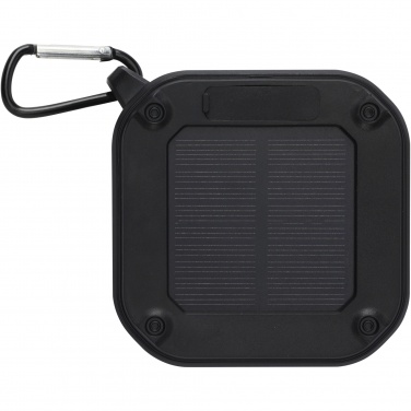 Logo trade advertising products image of: Solo 3W IPX5 RCS recycled plastic solar Bluetooth® speaker with carabiner 