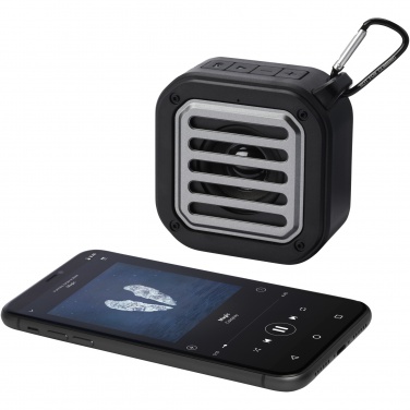 Logo trade advertising products picture of: Solo 3W IPX5 RCS recycled plastic solar Bluetooth® speaker with carabiner 