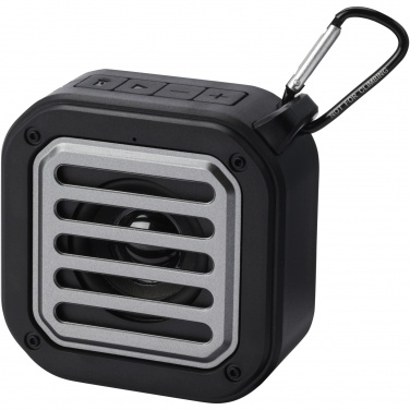 Logotrade promotional products photo of: Solo 3W IPX5 RCS recycled plastic solar Bluetooth® speaker with carabiner 