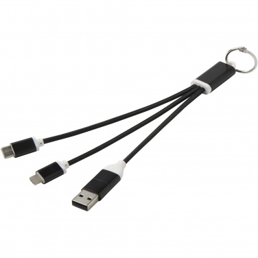 Logo trade promotional products image of: Metal 4-in-1 recycled aluminium charging cable with keychain