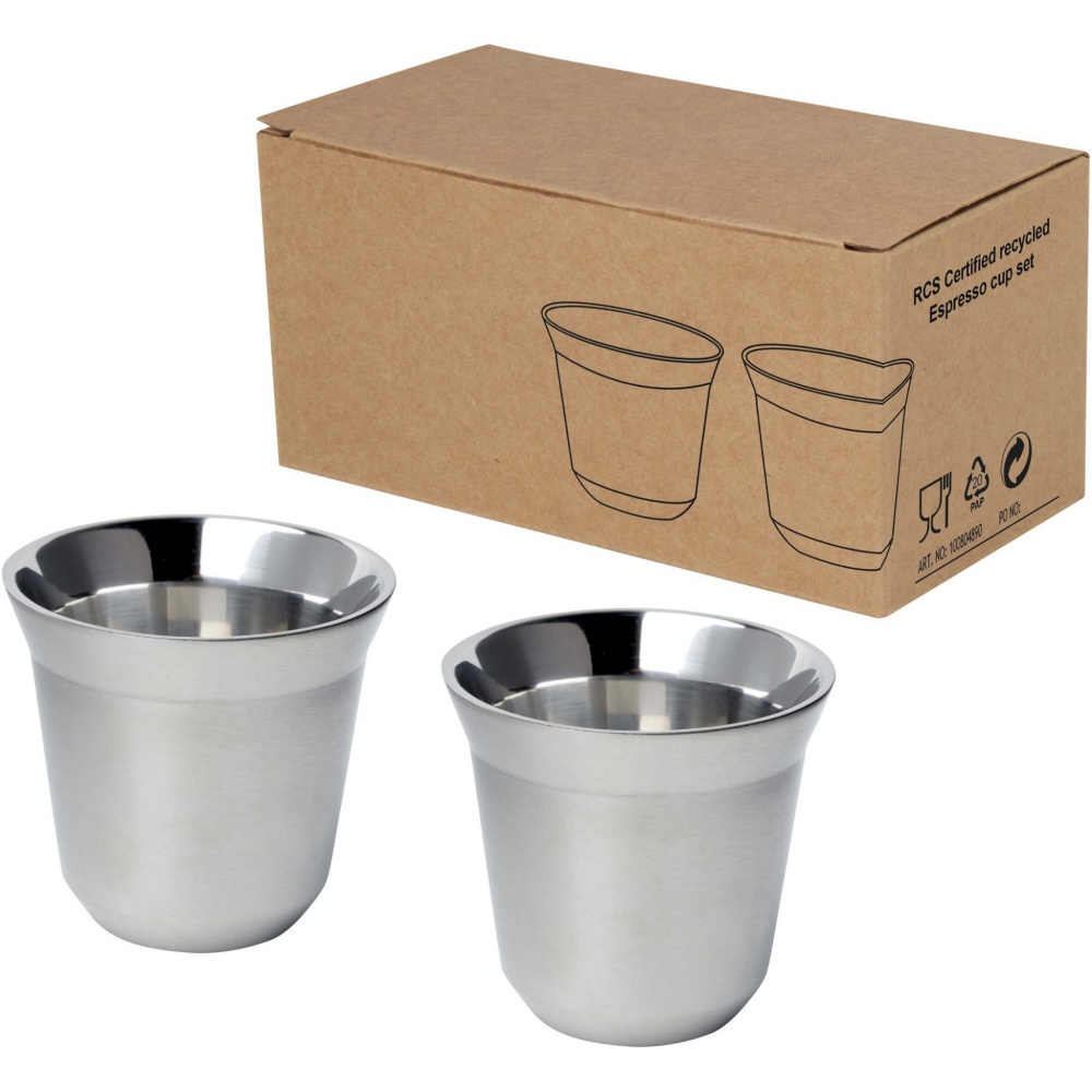 Logo trade promotional item photo of: Duo 80 ml RCS certified stainless steel espresso cup set 