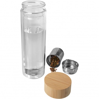 Logo trade promotional product photo of: Bailey 400 ml borsilicate glass infuser bottle with bamboo lid