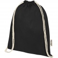 Oregon 140 g/m² GRS recycled cotton drawstring bag, Solid black