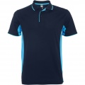 Montmelo short sleeve unisex sports polo, Navy Blue / Sky blue