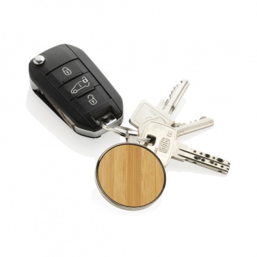 Logo trade promotional items image of: RCS recycled zinc alloy round keychain with bamboo