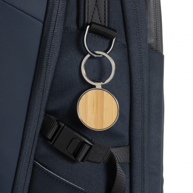 Logo trade promotional merchandise image of: RCS recycled zinc alloy round keychain with bamboo