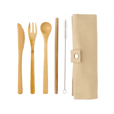 Logo trade promotional products image of: Reusable bamboo travel cutlery set