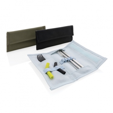 Logo trade corporate gift photo of: Tierra 2pcs straw and cutlery set in pouch