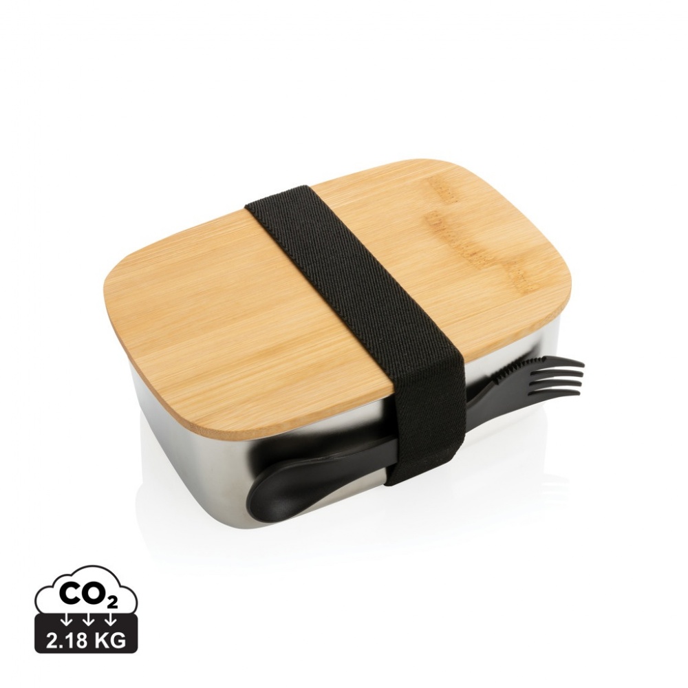 Logotrade promotional products photo of: Stainless steel lunchbox with bamboo lid and spork