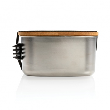 Logo trade promotional items image of: Stainless steel lunchbox with bamboo lid and spork