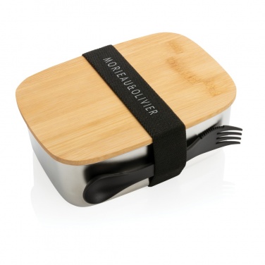 Logotrade promotional item picture of: Stainless steel lunchbox with bamboo lid and spork