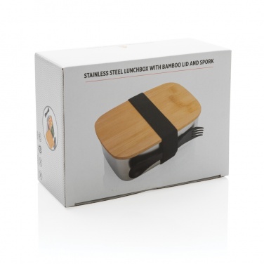 Logotrade promotional item image of: Stainless steel lunchbox with bamboo lid and spork