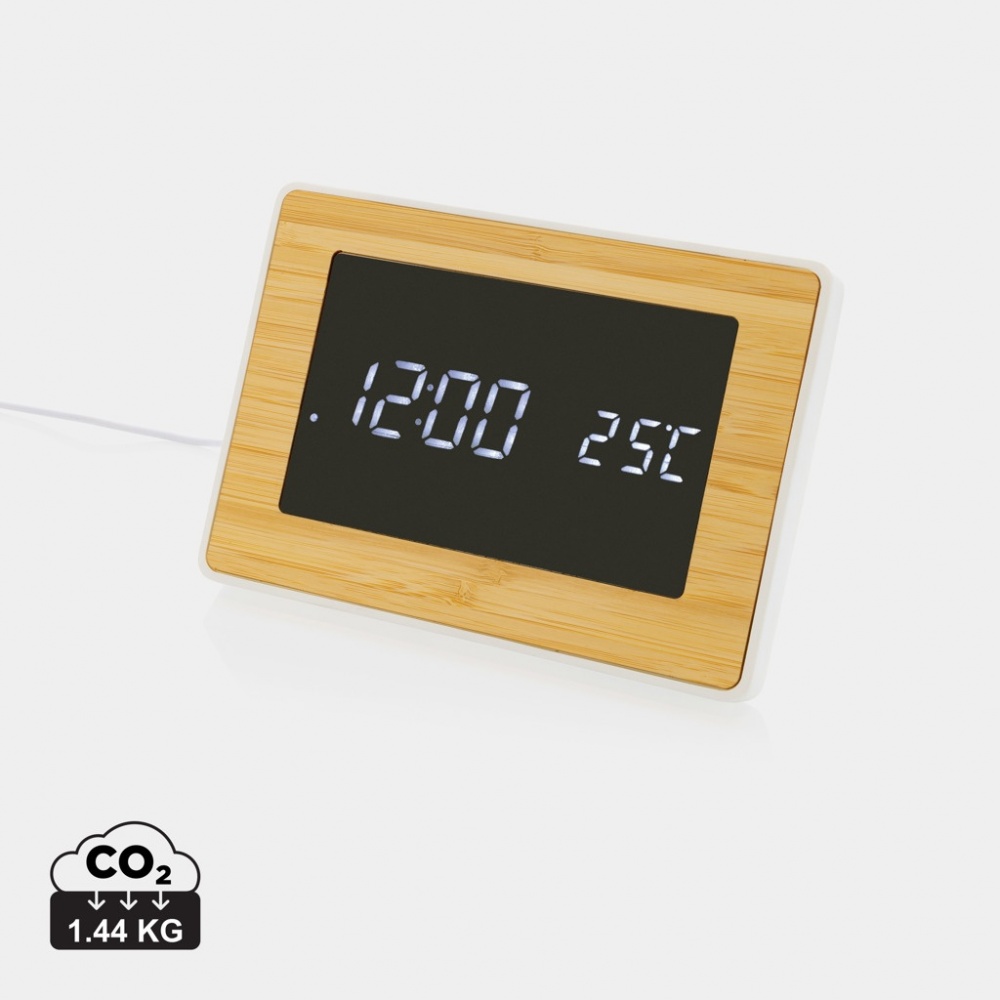 Logo trade promotional gift photo of: Utah RCS recycled plastic and bamboo LED clock