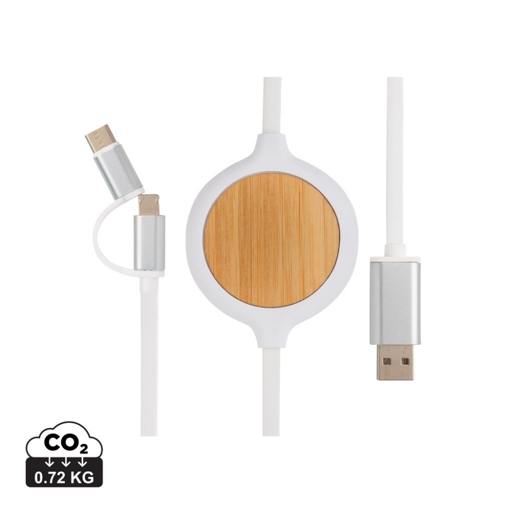 Logo trade promotional items image of: 3-in-1 cable with 5W bamboo wireless charger