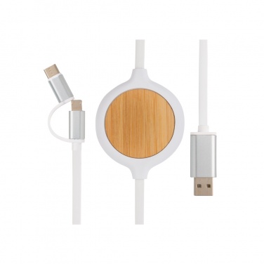 Logo trade promotional products image of: 3-in-1 cable with 5W bamboo wireless charger