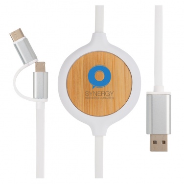 Logotrade promotional merchandise image of: 3-in-1 cable with 5W bamboo wireless charger