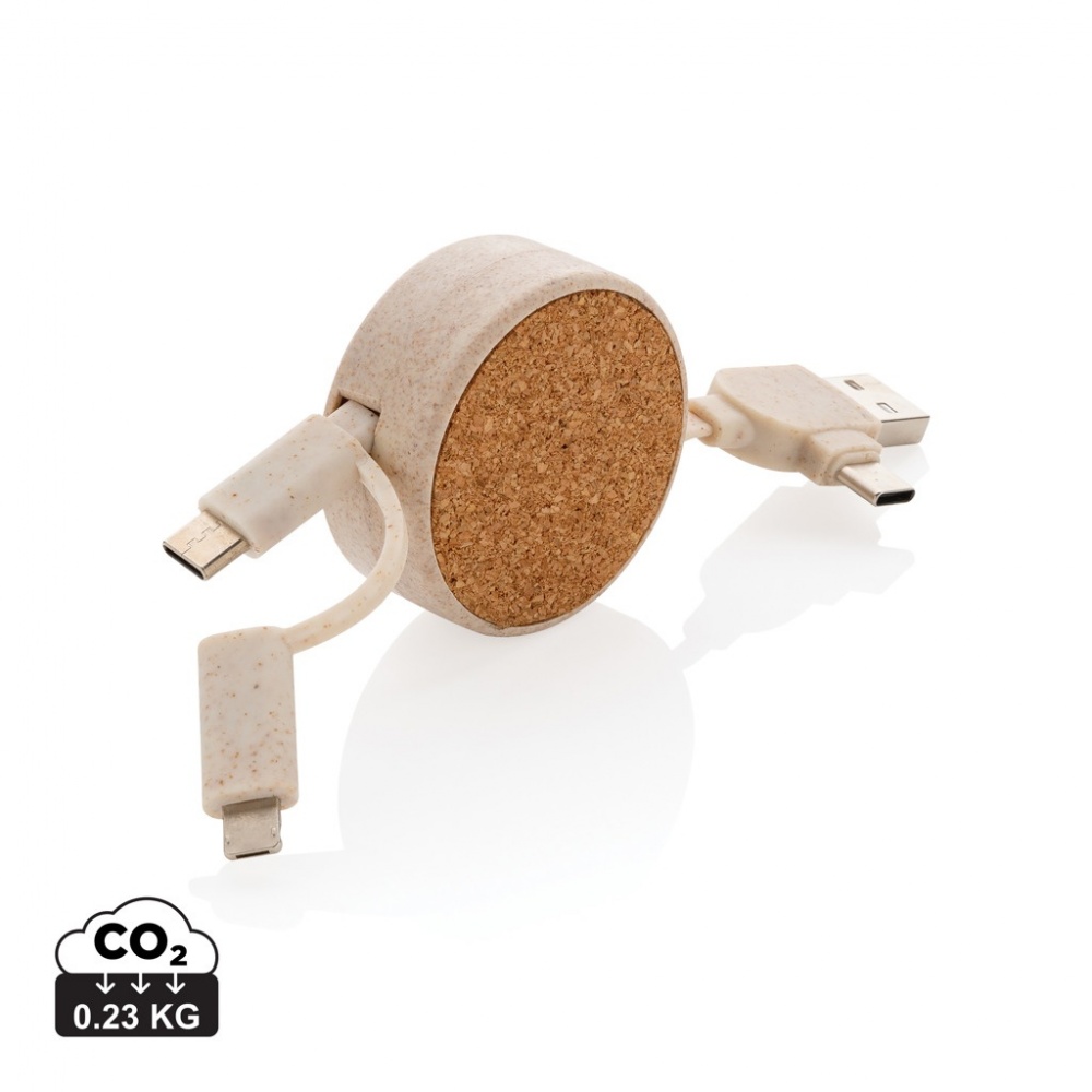 Logo trade promotional items picture of: Cork and Wheat 6-in-1 retractable cable