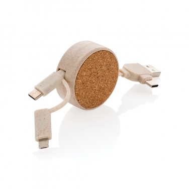 Logo trade business gift photo of: Cork and Wheat 6-in-1 retractable cable