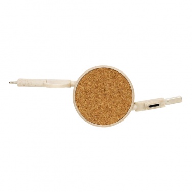 Logo trade advertising product photo of: Cork and Wheat 6-in-1 retractable cable