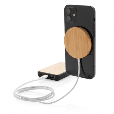 Logo trade promotional items image of: 10W bamboo magnetic wireless charger