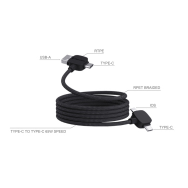 Logo trade business gifts image of: Urban Vitamin Stockton 65W RCS RTPE/RPET magnetic cable