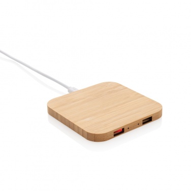 Logo trade promotional giveaways picture of: Bamboo 5W wireless charger with USB