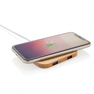 Logo trade corporate gift photo of: Bamboo 5W wireless charger with USB