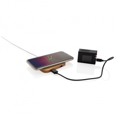 Logo trade promotional merchandise picture of: Bamboo 5W wireless charger with USB