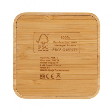 Logo trade business gift photo of: Bamboo 5W wireless charger with USB