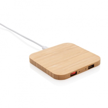 Logo trade promotional item photo of: Bamboo 5W wireless charger with USB