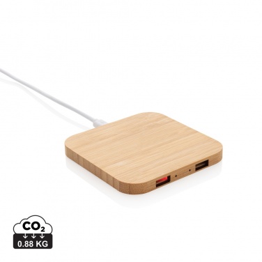 Logotrade promotional product image of: Bamboo 5W wireless charger with USB