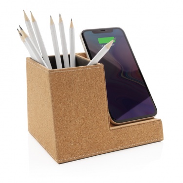 Logo trade promotional items picture of: Cork pen holder and 5W wireless charger