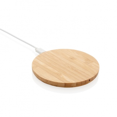 Logo trade advertising products picture of: Bamboo 5W round wireless charger