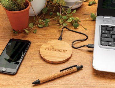 Logotrade promotional products photo of: Bamboo 5W round wireless charger