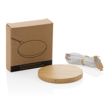 Logo trade promotional merchandise picture of: Bamboo 5W round wireless charger