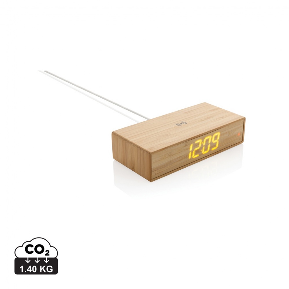 Logotrade promotional merchandise image of: Bamboo alarm clock with 5W wireless charger