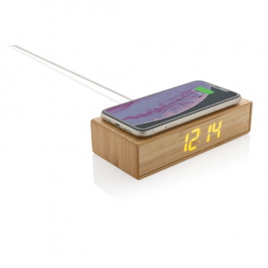 Logotrade business gift image of: Bamboo alarm clock with 5W wireless charger