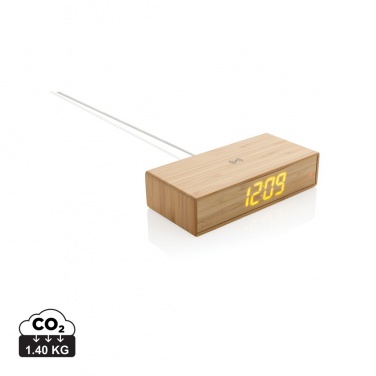 Logo trade corporate gift photo of: Bamboo alarm clock with 5W wireless charger