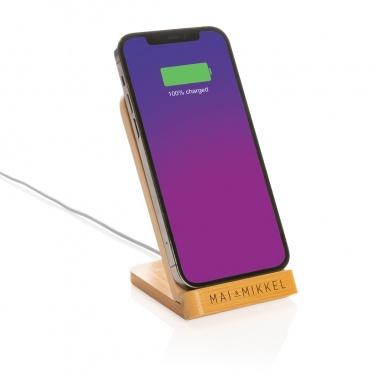 Logo trade promotional merchandise picture of: Bamboo 5W wireless charging stand