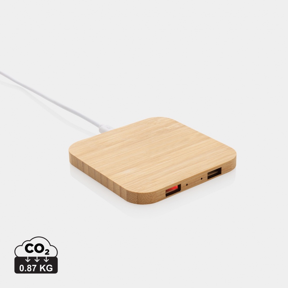 Logotrade advertising product picture of: Bamboo 10W wireless charger with USB